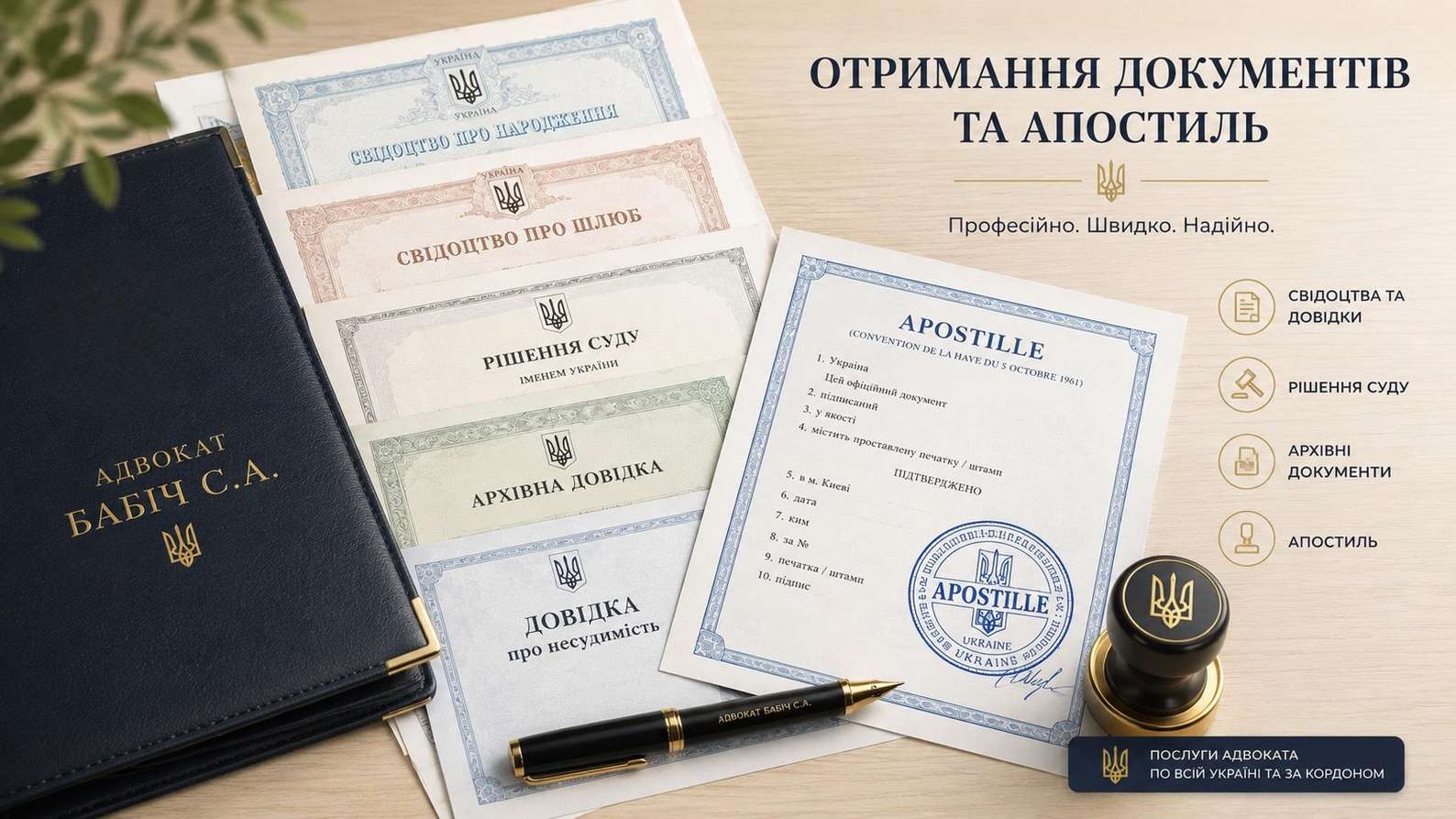 Отримання документів та апостиль - адвокат Бабіч